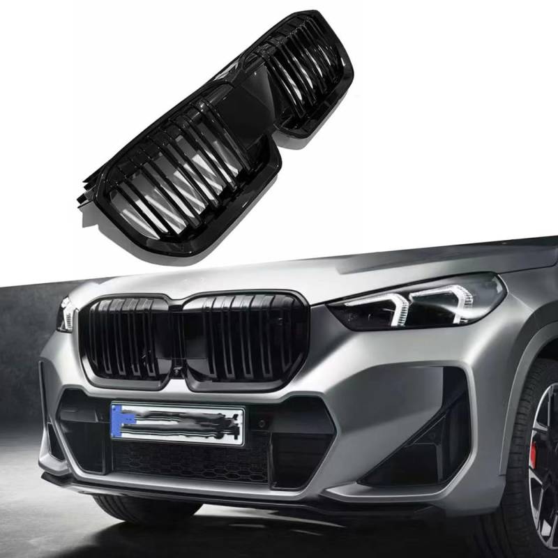 LohxA Frontgrill-Renngrills für BMW X1 U11 U12 18d 28i 23d M Sport 2022–2024, Fronthauben-Nierengrill, Glänzendes Schwarz von LohxA