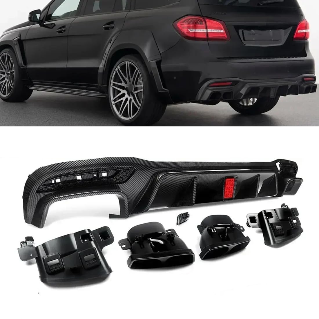 LohxA Heckstoßstangen-Diffusorlippe Für Mercedes Benz W166 GLE X166 GLS AMG 2015-2019, Bodykit-Stoßstangensplitter, Hecklippenspoiler,Carbon Look von LohxA