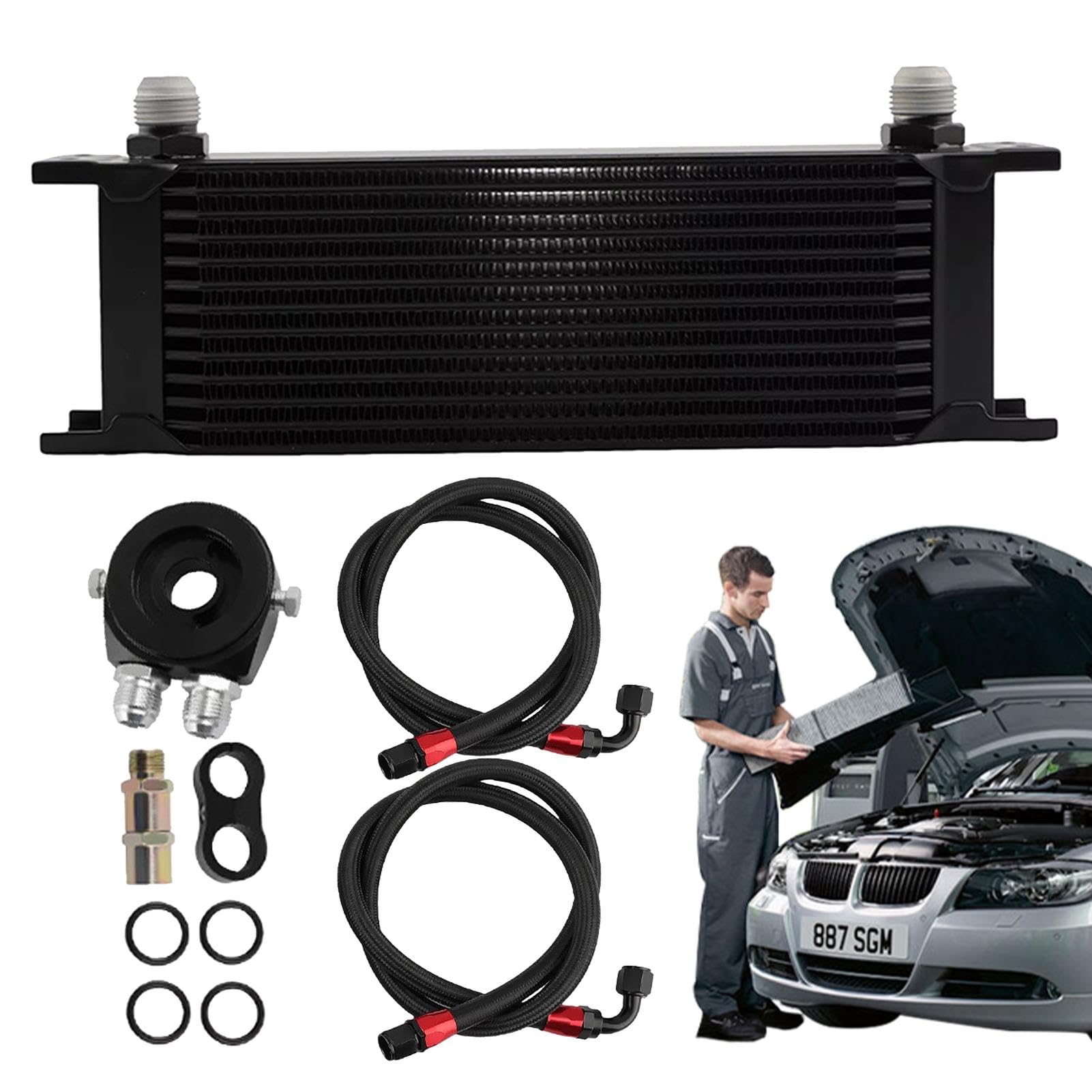 Oil Cooler Kit, Heavy Duty Transmission Cooler, 13 Rows Cooler Kit, Radiator Oil Cooler, Transmission Engine Cooler, Car Engine Parts, Automotive Oil Cooler, Engine Cooling Accessories von Lokaquk