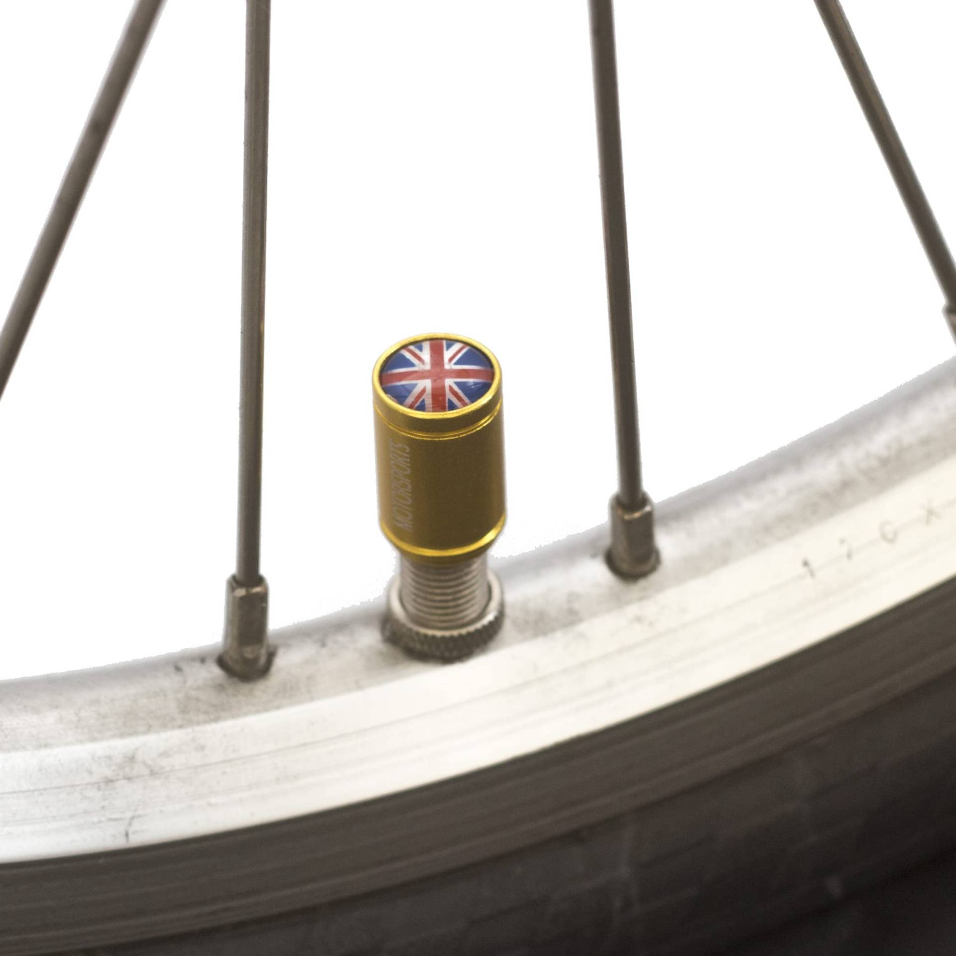 London Craftwork Ventilkappen aus Aluminium für Brompton Union Jack (Paar) in Gold von London Craftwork