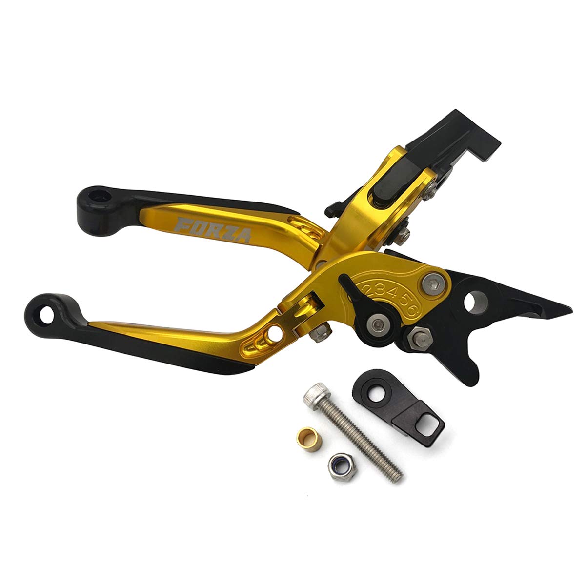 LongGreat Aluminium Kurz Kupplung Verstellbare Motorrad Bremshebel, 1 Paar Motorrad Mit Bremsfunktion Bremsgriff Aluminium Bremshebel Kupplungshebel Für Honda Forza 125 250 300 2010-2022+ (Gold,3) von LongGreat