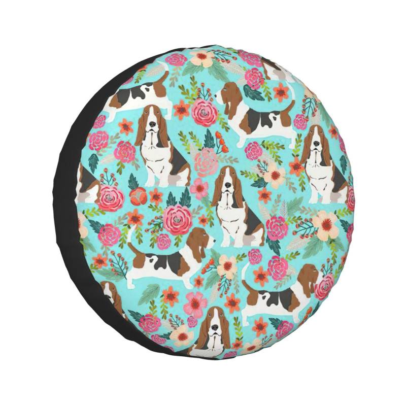 Sweet Basset Hound Florals Print Ersatzreifen, universelle Passform für Anhänger, SUV, LKW. (35,6–43,2 cm) von Longzehao