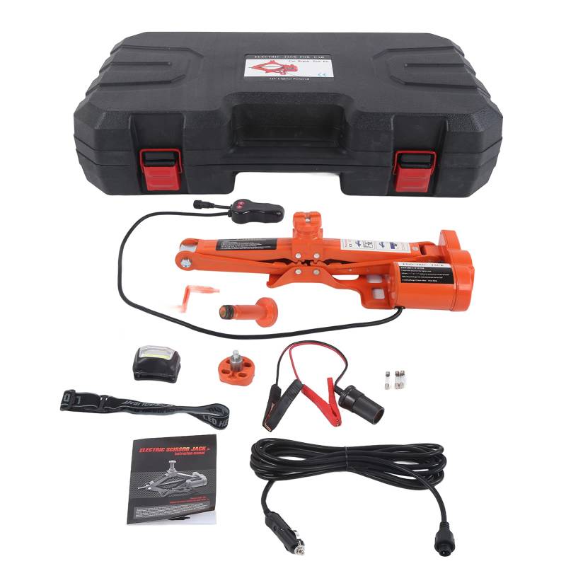 Longzhuo Wagenheber Kit 5 Tonnen DC12V Elektrischer Wagenheber Set Hebewerkzeug mit Notlicht Fit für Auto SUV Reifenwechsel Reparatur von Longzhuo