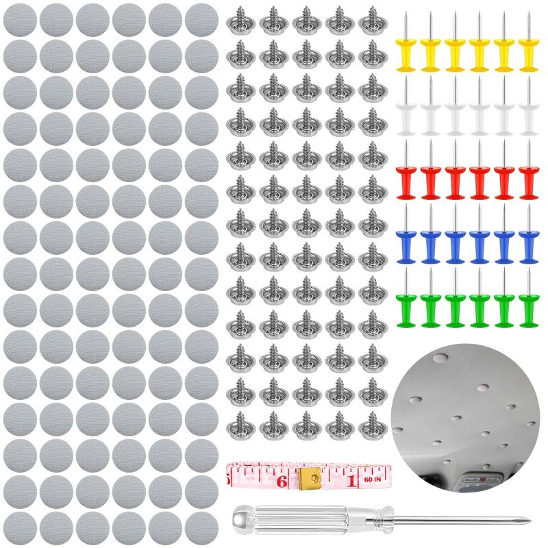 90 Pcs Dachhimmel Reparatur Set,dachhimmel reparatur set, Auto Dachhimmel Reparatur Nieten, KFZ Dachhimmel Reparatur Nieten, mit Stecknadeln Schraubendreher Maßband für Mehrheit Autos von Lonimia