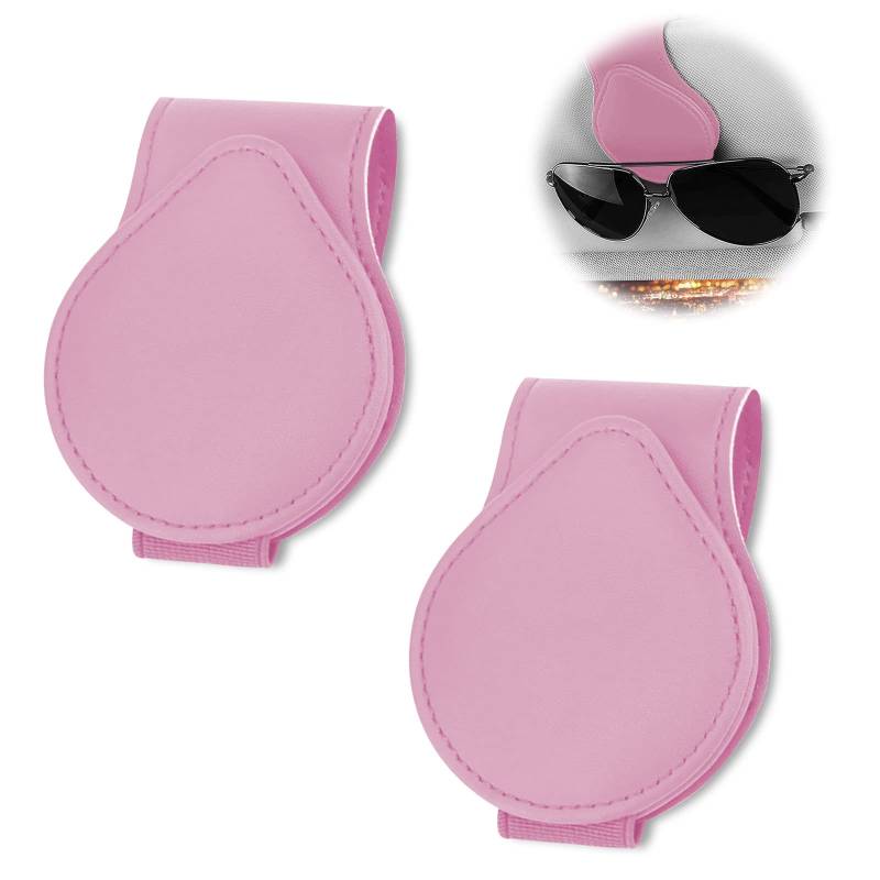 Lonimia Brillenhalter für Auto,Leder Brillenhalter für Auto,2 Pack Brillenhalter für Auto Sonnenblende,Leder Brillenhalter für Auto,Ticket Karten Clip Brillen Halterung Geschenke für Freunde (Rosa) von Lonimia