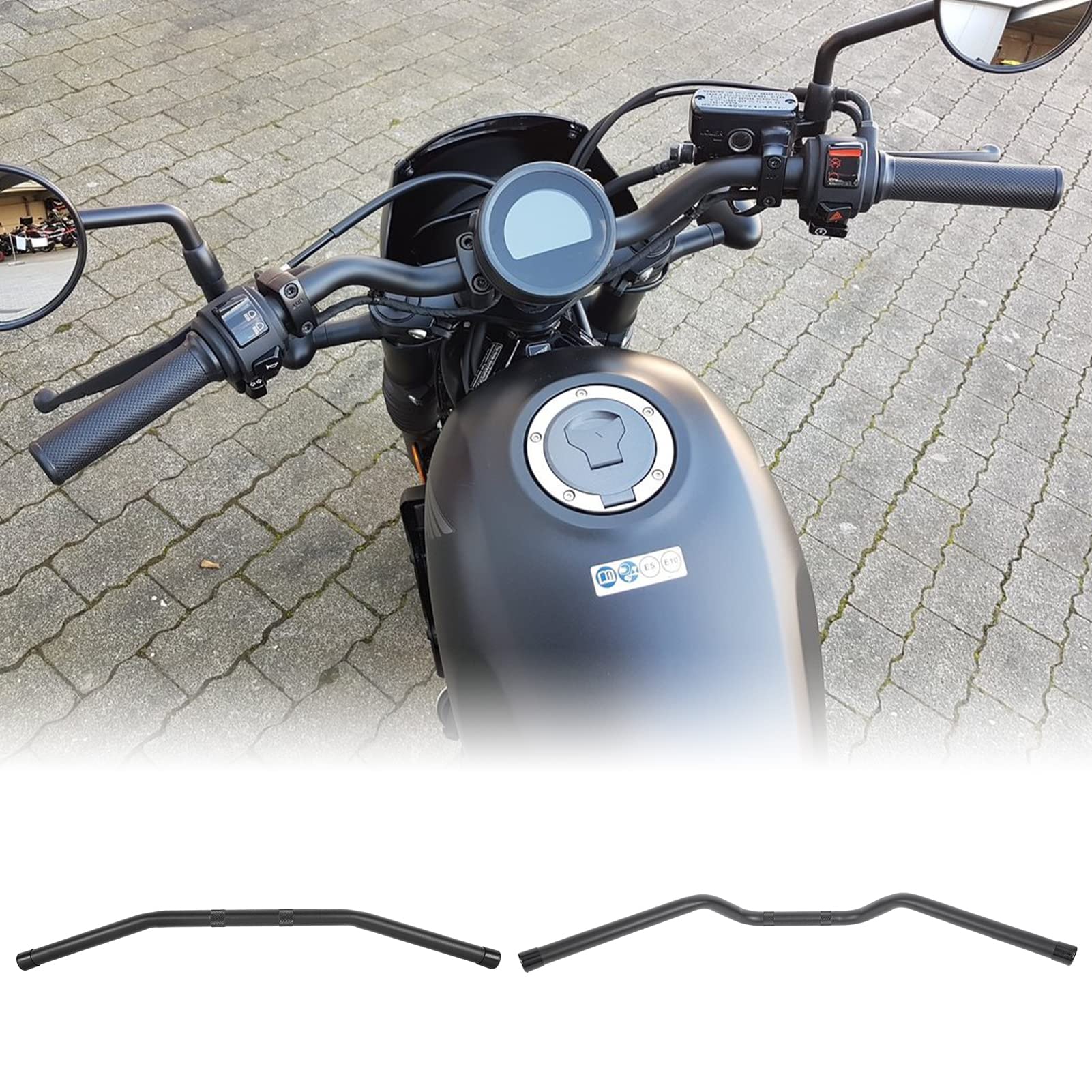 Lorababer Motorrad High Riser Aufhänger Schwarzer Lenker Kompatibel mit Rebel CMX 500 CMX500 2017-2023 2018 2019 2020 2021 2022 Drag Stil Bar Stahlgriff Bar (Stil 2) von Lorababer