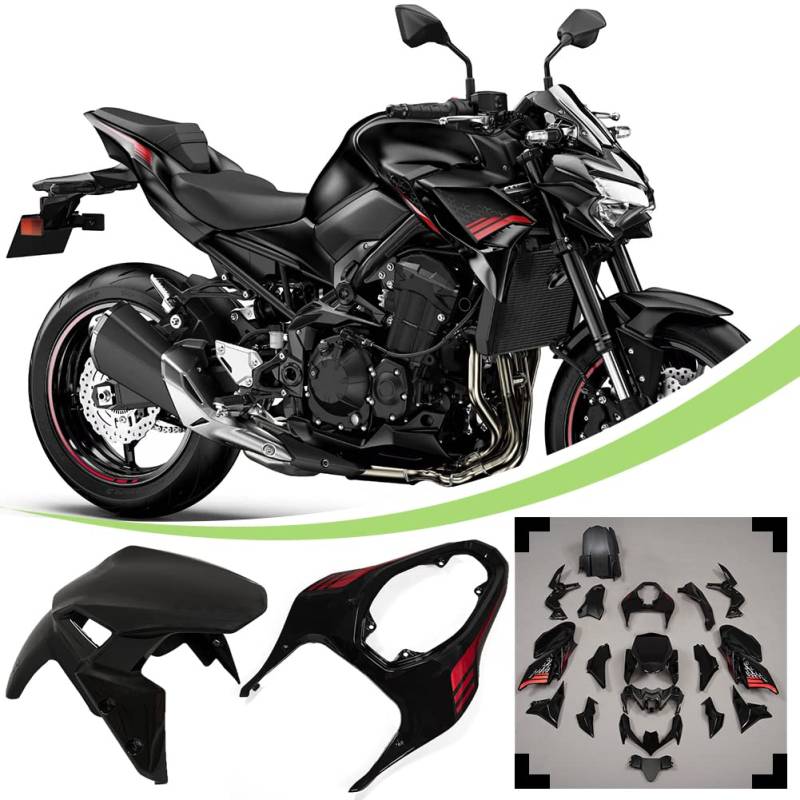 Motorrad Verkleidung Kit Kompatibel mit Z900 2020-2023 Z900 SE 2022-2024 ABS Kunststoff Einspritzung Verkleidungen Abdeckungen Set Aftermarket Ersatzteile, Schwarz mit Rot von Lorababer