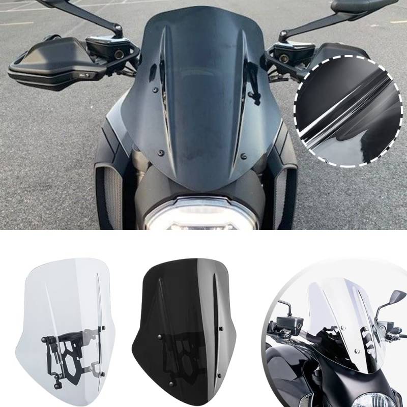 Motorrad Windschild Windabweiser Mit Halterung Kompatibel mit Diavel 1260 1260S 2019 2020 2021 2022, Windschutzscheibe Windschutz Double Bubble Wind Luftabweiser, Schwarz von Lorababer