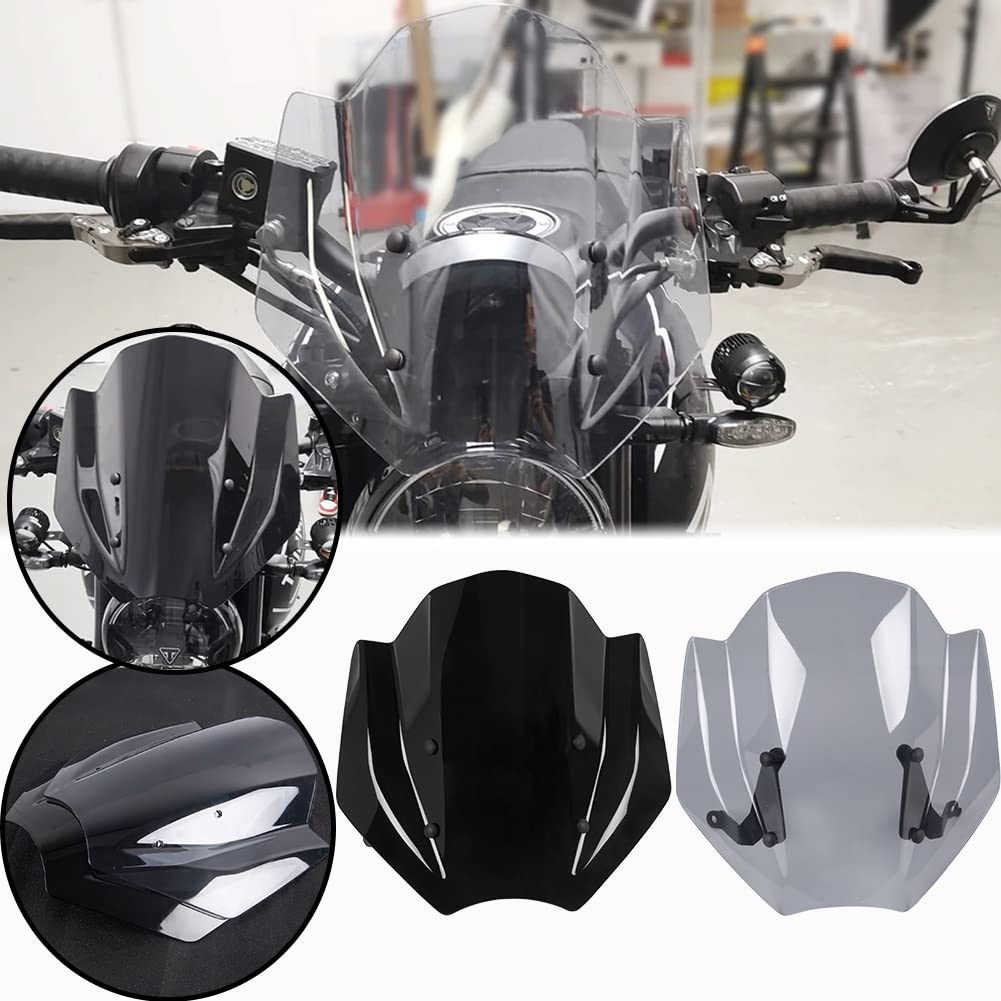 Motorrad Windschild Windabweiser Mit Halterung Kompatibel mit Trident 660 2021 2022 2023, Windschutzscheibe Windschutz Double Bubble Wind Luftabweiser, Schwarz von Lorababer