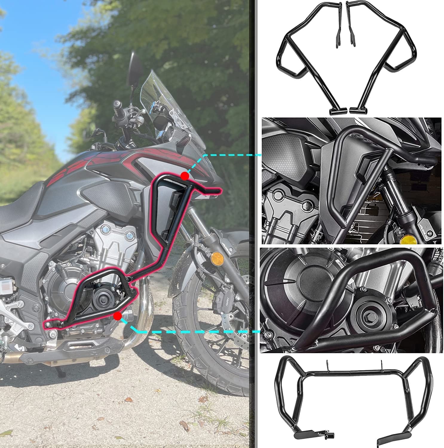 Motorrad Sturzbügel Rahmen Motorschutz Stoßstange Autobahn Kompatibel mit CB500X CB 500 X 2019 2020 2021 2022 2023 2024 Motorschutzbügel Kraftstofftank Fallschutz, Oberer & Unterer von Lorababer