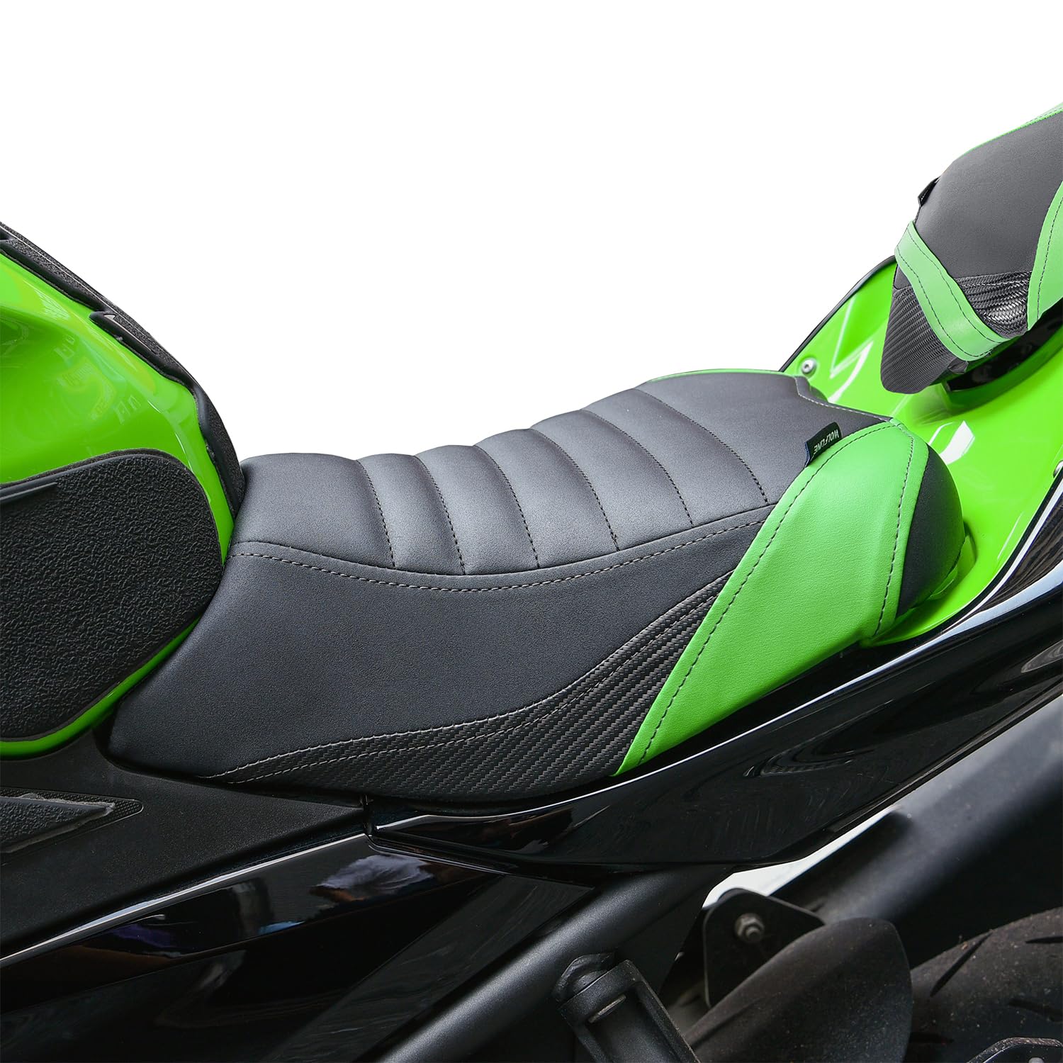 Motorrad Atmungsaktives Gel-Sitzpolster Leder Fahrer-Beifahrer-Kissenpolster Tourensattel Kompatibel mit K-awasaki Ninja 400 NINJA400 Z400 Z 400 2018-2023 2019 2020 2021 2022 (Vorne-Grün) von Lorababer