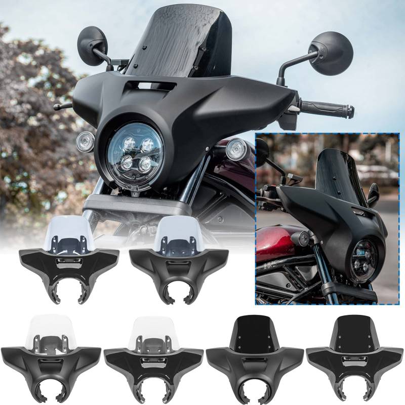 Motorrad Größere Scheinwerferverkleidungsmaske Abdeckung Windschutzscheibe Kompatibel mit Rebel CMX1100 CMX 1100 2021-2024 Scheinwerferschutz Windabweiser (Leichter Rauch mit Mattschwarz) von Lorababer