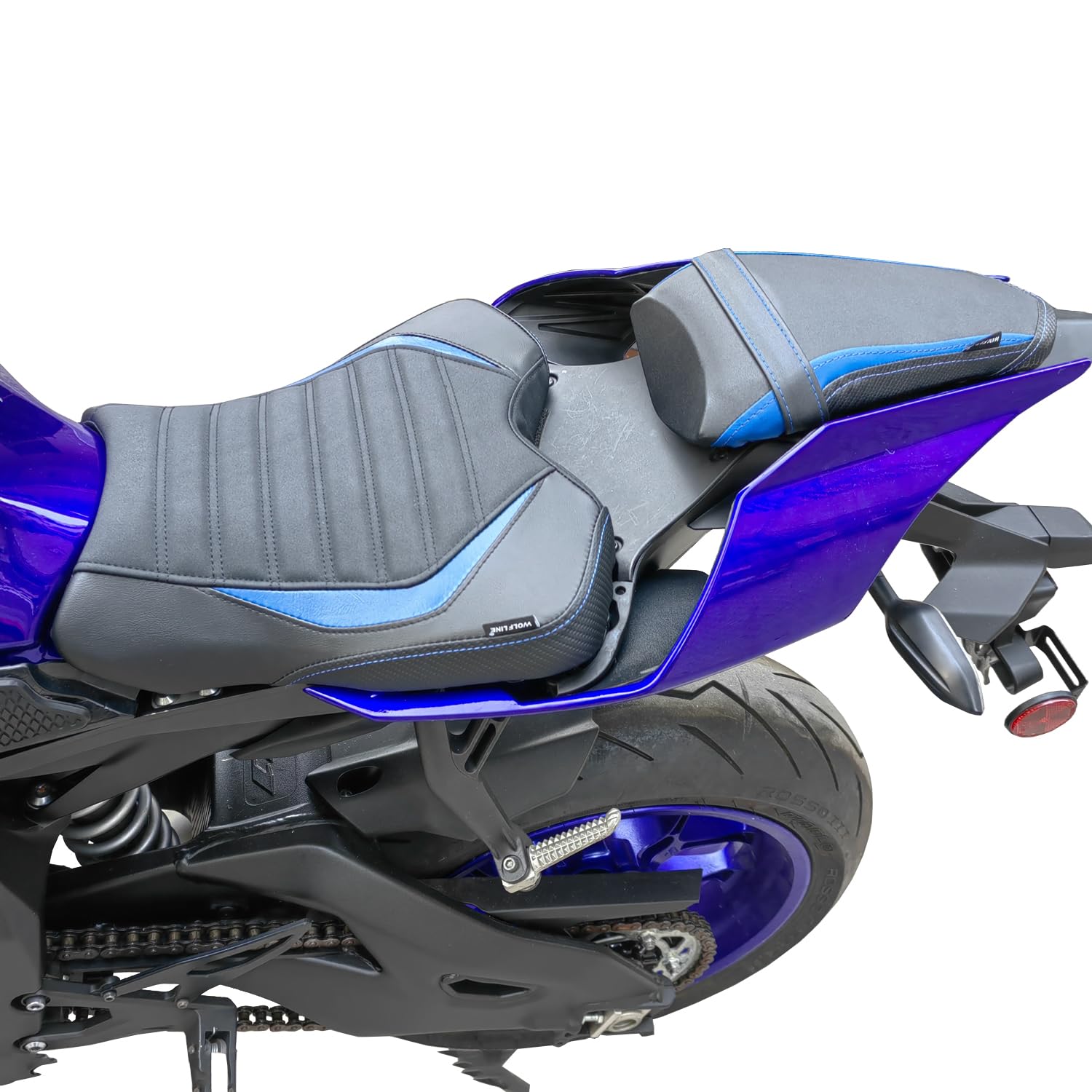 Motorrad Leder Hinten Beifahrer Vorne Fahrer Sitz Sozius Sitzkissen Sitzbezug Sitzbank Kompatibel mit YZF-R1 YZFR1 2015 2016 2017 2018 2019 2020 2021 2022 2023, Blau von Lorababer