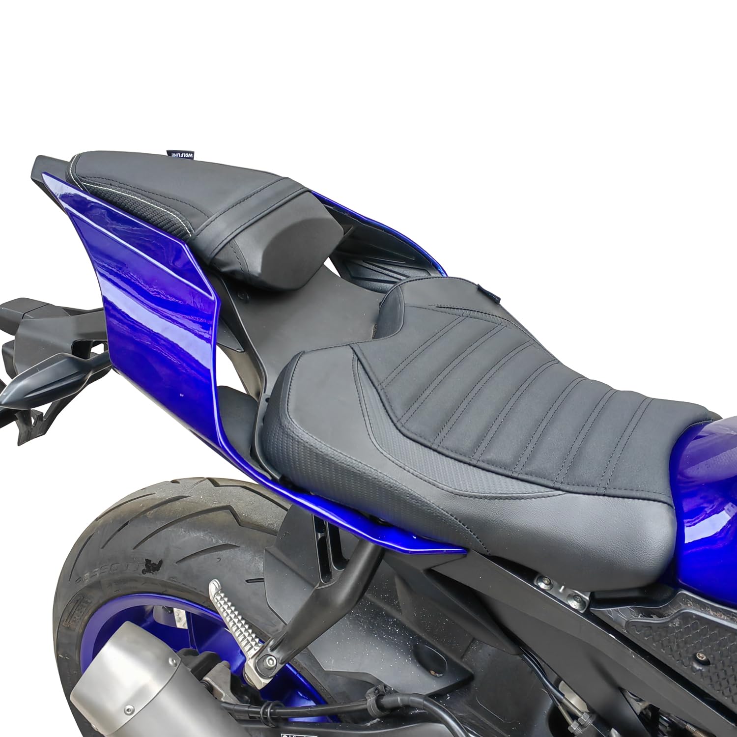 Motorrad Leder Hinten Beifahrer Vorne Fahrer Sitz Sozius Sitzkissen Sitzbezug Sitzbank Kompatibel mit YZF-R1 YZFR1 2015 2016 2017 2018 2019 2020 2021 2022 2023, Schwarz von Lorababer