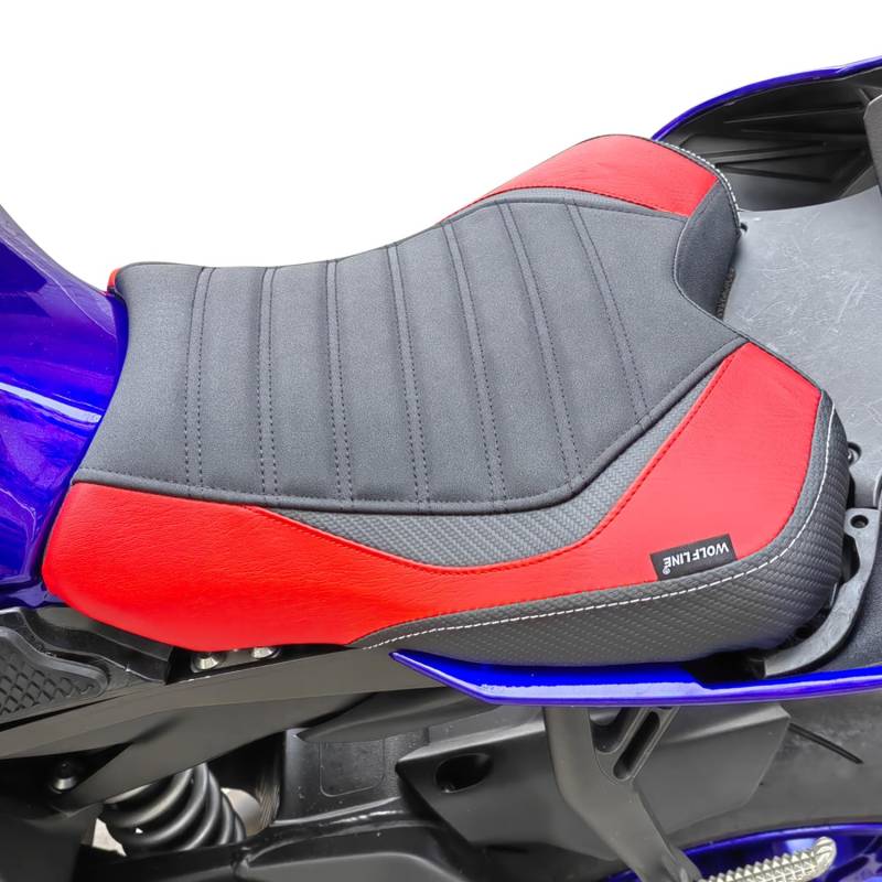 Motorrad Leder Solo Sitz Vorne Fahrer Sitzkissen Sattel Sitzbezug Sitzbank Kompatibel mit YZF-R1 YZF-R1M YZFR1 2015 2016 2017 2018 2019 2020 2021 2022 2023, Rot von Lorababer