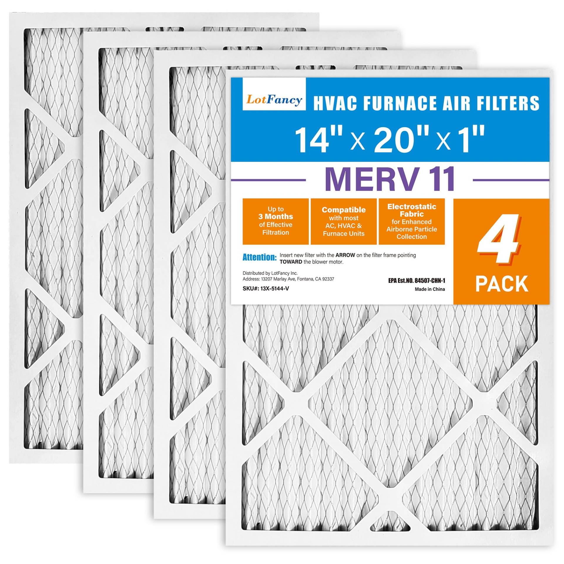 LotFancy 14x20x1 Air Filters, MERV 11 AC Furnace Filters, 4 Pack Pleated Air Conditioner HVAC Filters (Actual Size: 13.75 x 19.75 x 0.75 Inches) von LotFancy