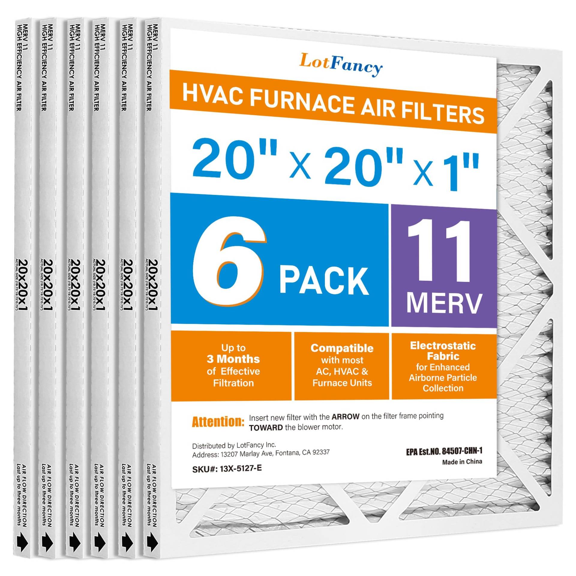 LotFancy 20x20x1 Air Filters, MERV 11 AC Furnace Filters, 6 Pack Pleated Air Conditioner HVAC Filters (Actual Size: 19.75 x 19.75 x 0.75 Inches) von LotFancy