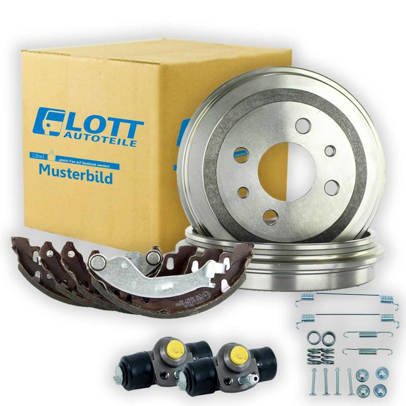 2 Bremstrommeln Trommelbremse + Bremsbackensatz Bremsbacken + 2 Radbremszylinder Hinten Hinterachse von Lott-Autoteile