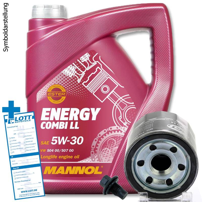 Ölwechsel Set Inspektion 5 Liter Mannol Energy Combi LL 5W-30 Motoröl + Ölfilter + Öl Ablassschraube Verschlussschraube von Lott-Autoteile