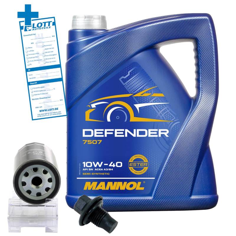 Ölwechsel Set Inspektion 5 Liter Mannol Defender 10W-40 Öl Motoröl + Ölfilter + Öl Ablassschraube Verschlussschraube von Lott-Autoteile