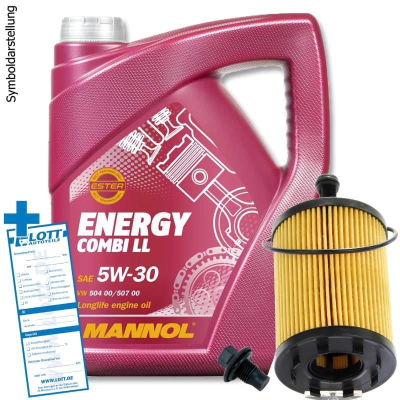 Ölwechsel Set Inspektion 5 Liter Mannol Energy Combi LL 5W-30 Motoröl + Ölfilter + Öl Ablassschraube Verschlussschraube von Lott-Autoteile