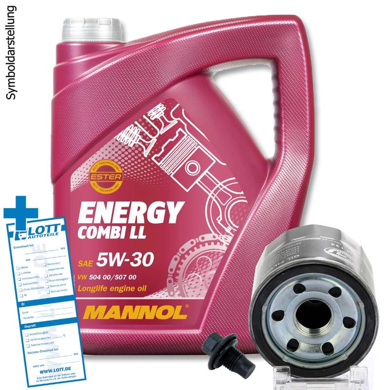 Ölwechsel Set Inspektion 5 Liter Mannol Energy Combi LL 5W-30 Motoröl + Ölfilter + Öl Ablassschraube Verschlussschraube von Lott-Autoteile