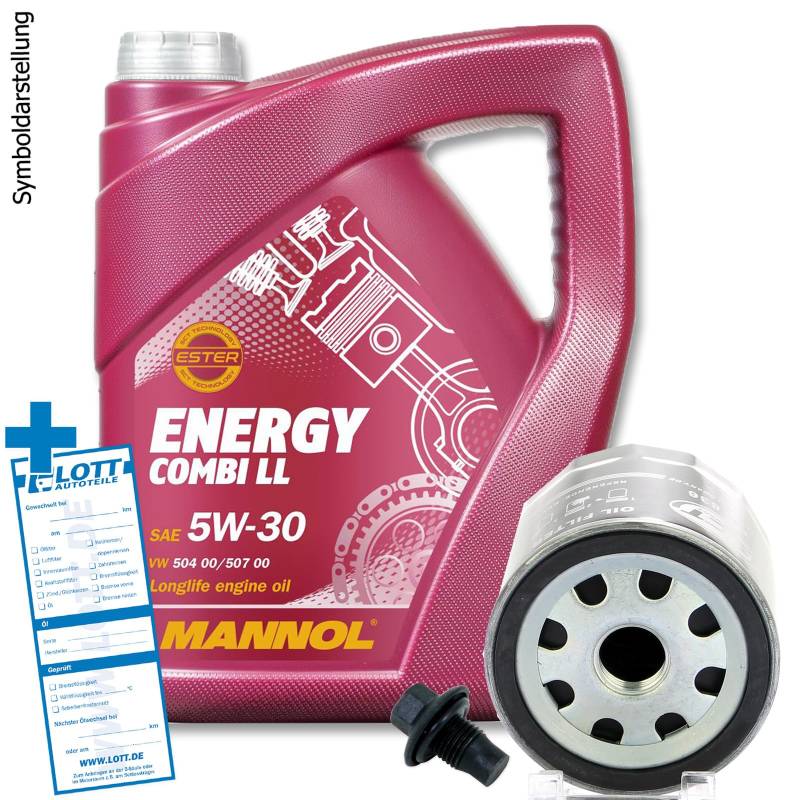 Ölwechsel Set Inspektion 5 Liter Mannol Energy Combi LL 5W-30 Motoröl + Ölfilter + Öl Ablassschraube Verschlussschraube von Lott-Autoteile