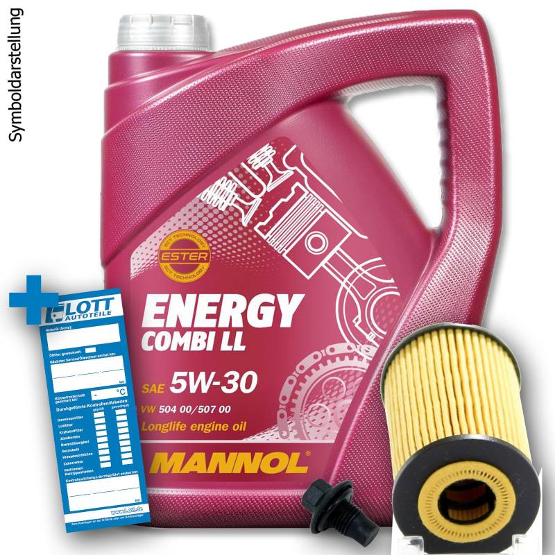 Ölwechsel Set Inspektion 5 Liter Mannol Energy Combi LL 5W-30 Motoröl + Ölfilter + Öl Ablassschraube Verschlussschraube von Lott-Autoteile