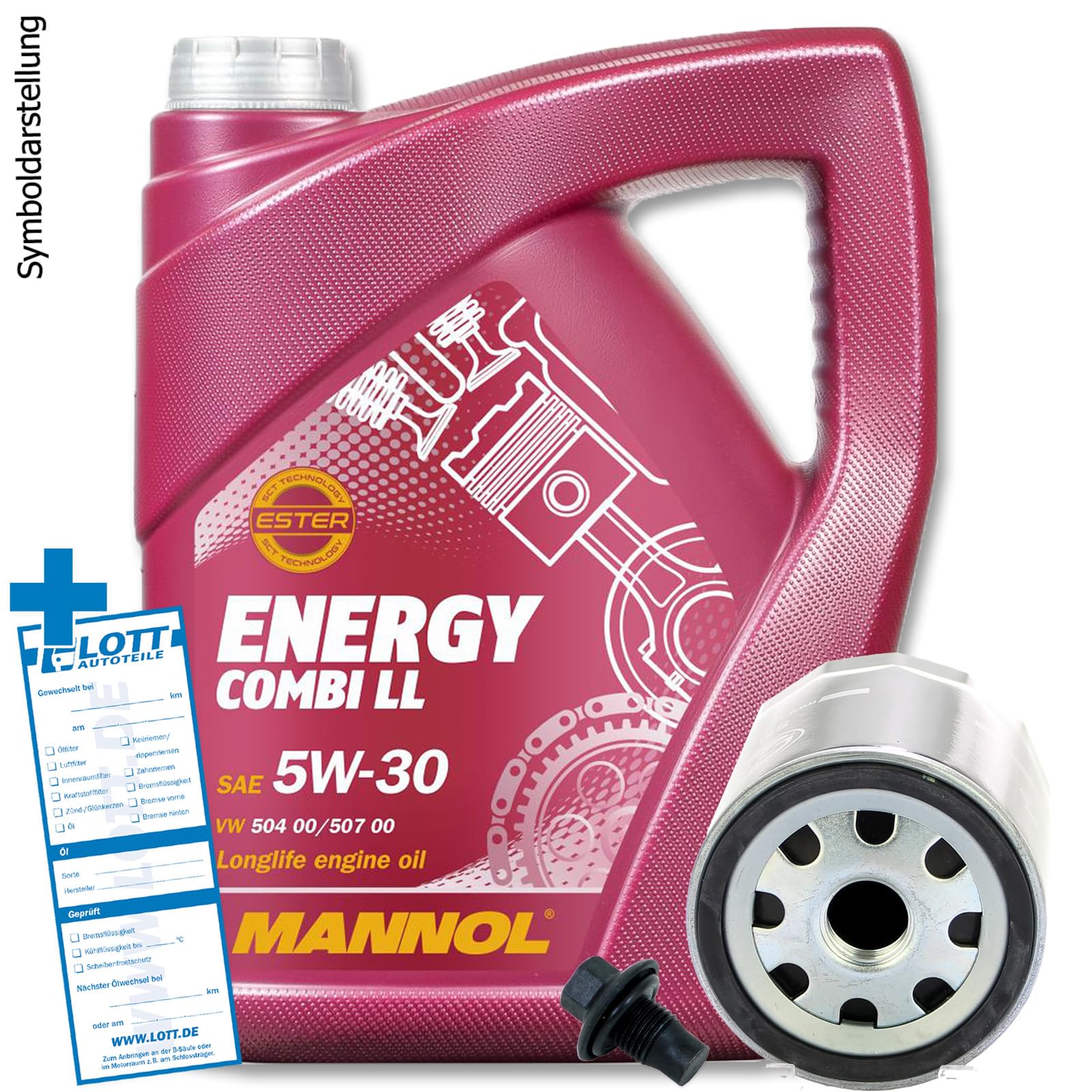 Ölwechsel Set Inspektion 5 Liter Mannol Energy Combi LL 5W-30 Motoröl + Ölfilter + Öl Ablassschraube Verschlussschraube von Lott-Autoteile