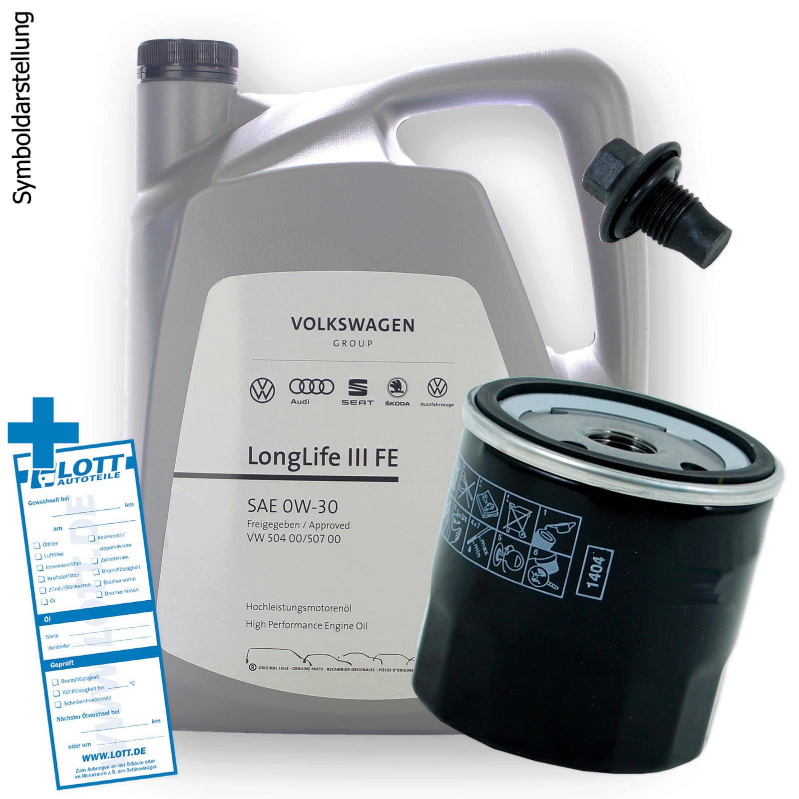 Ölwechsel Set Inspektion 5 Liter Original VAG Motoröl 0W-30 Motorenöl + Ölfilter + Öl Ablassschraube Verschlussschraube von Lott-Autoteile