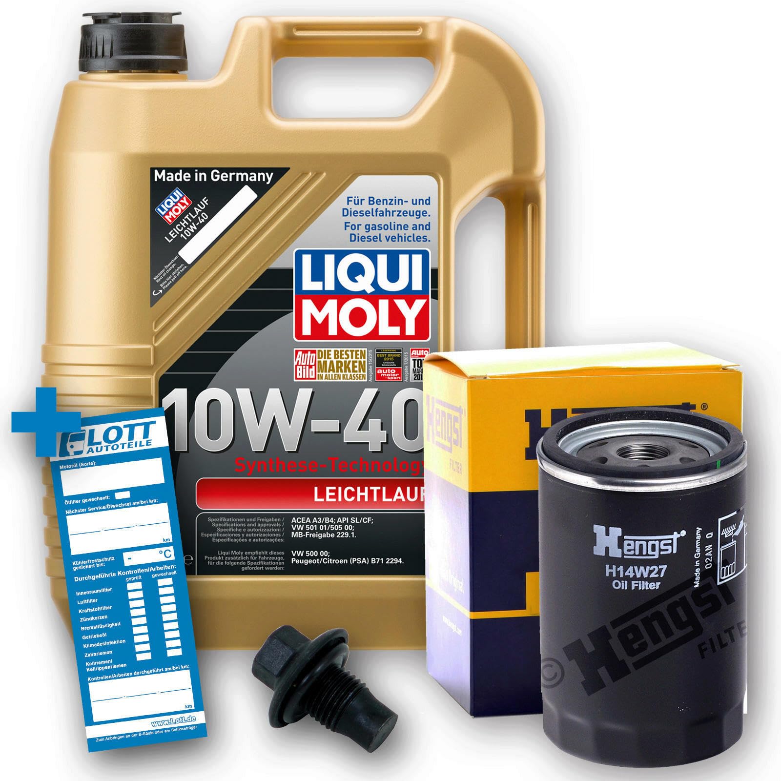 Ölwechsel Set Inspektion 5L 10W-40 Öl Motoröl Liqui Moly Leichtlauf + HENGST Ölfilter + Öl Ablassschraube Verschlussschraube von Lott-Autoteile