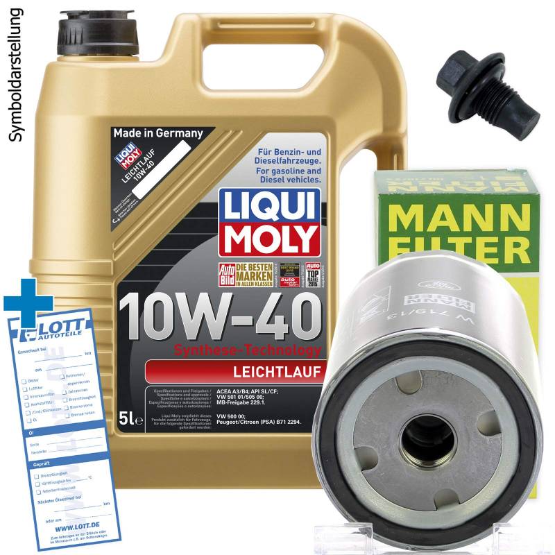 Ölwechsel Set Inspektion 5L 10W-40 Öl Motoröl Liqui Moly Leichtlauf + MANN Ölfilter + Öl Ablassschraube Verschlussschraube von Lott-Autoteile