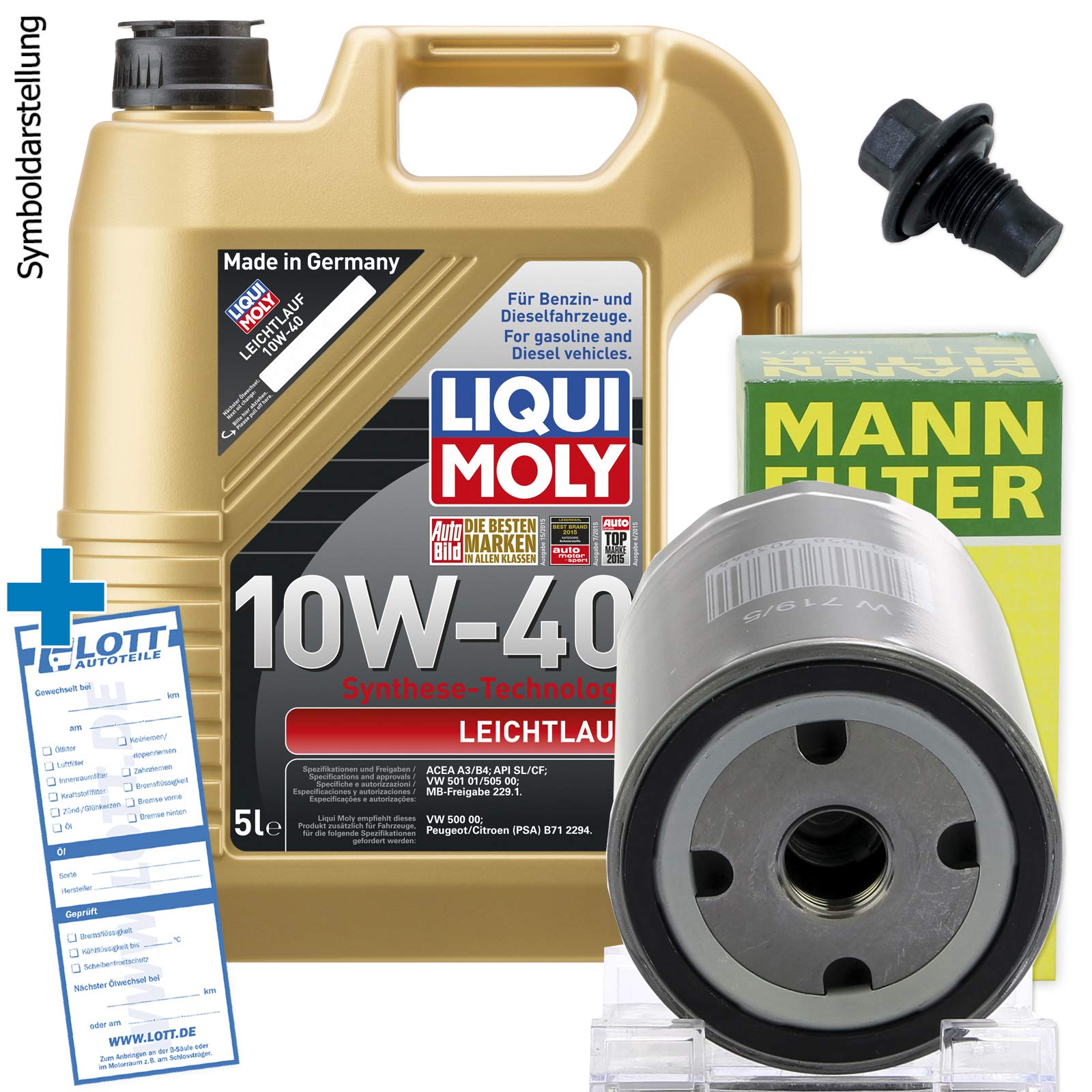 Ölwechsel Set Inspektion 5L 10W-40 Öl Motoröl Liqui Moly Leichtlauf + MANN Ölfilter + Öl Ablassschraube Verschlussschraube von Lott-Autoteile