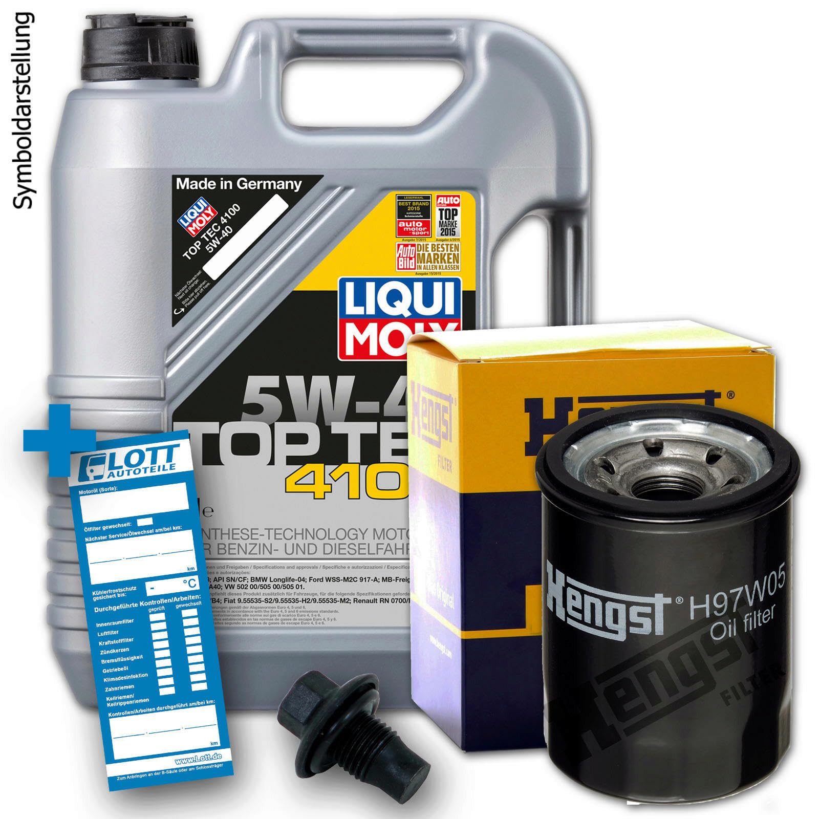 Ölwechsel Set Inspektion 5L 5W-40 Öl Motoröl Liqui Moly Top Tec 4100 + HENGST Ölfilter + Öl Ablassschraube Verschlussschraube von Lott-Autoteile