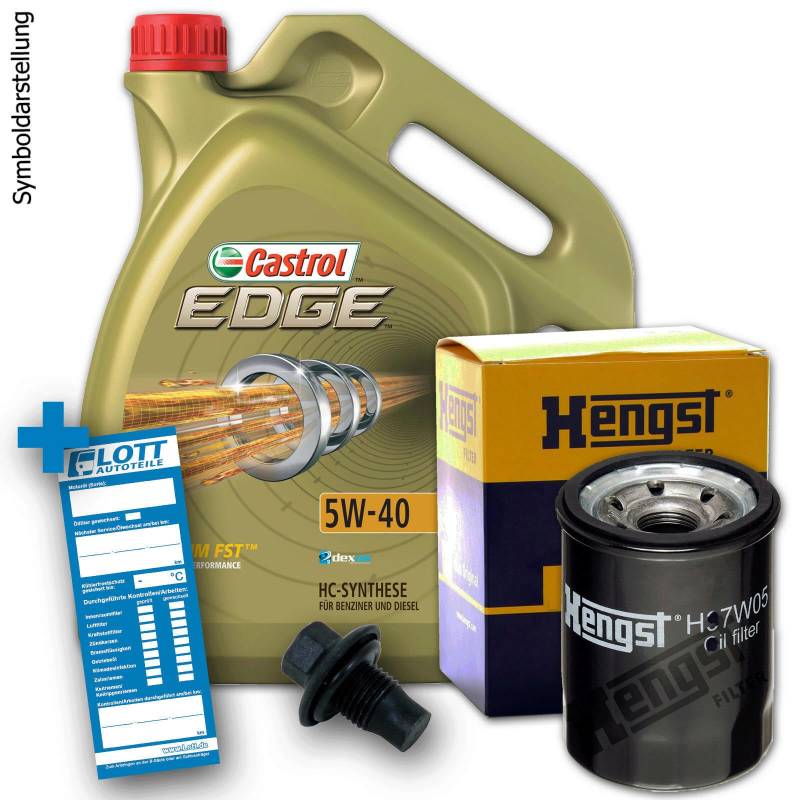 Ölwechsel Set Inspektion 5L Castrol Edge Titanium 5W-40 Öl Motoröl + HENGST Ölfilter + Öl Ablassschraube Verschlussschraube von Lott-Autoteile