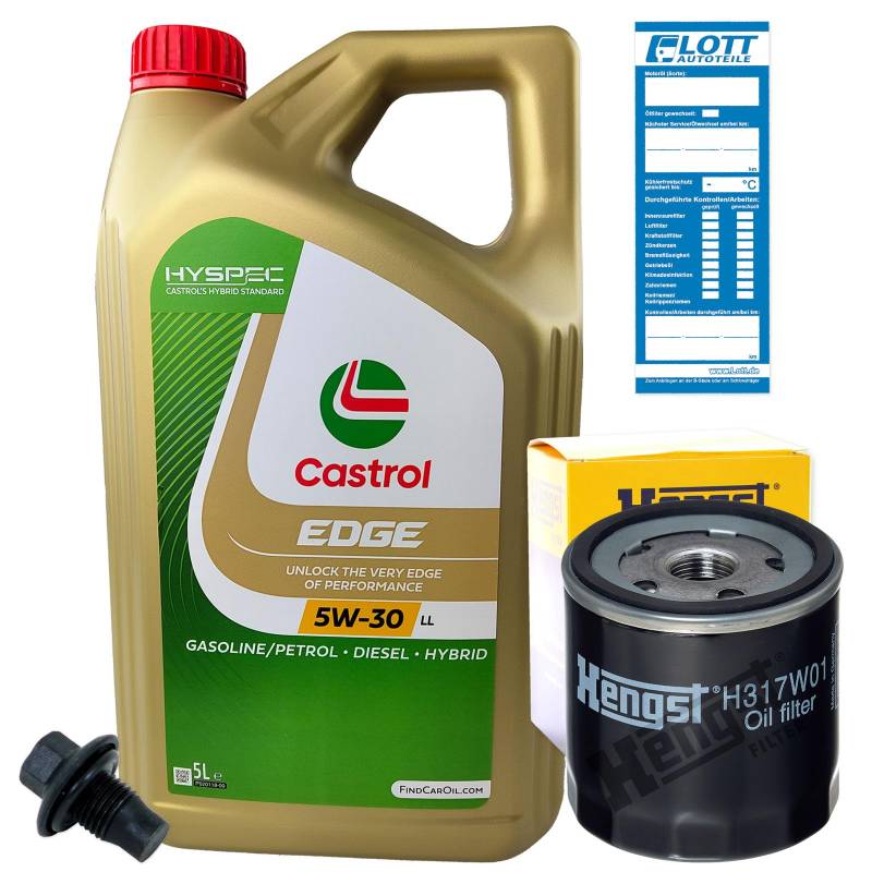 Ölwechsel Set Inspektion 5L Castrol Edge Titanium FST LL 5W-30 Öl Motoröl + HENGST Ölfilter + Öl Ablassschraube Verschlussschraube von Lott-Autoteile