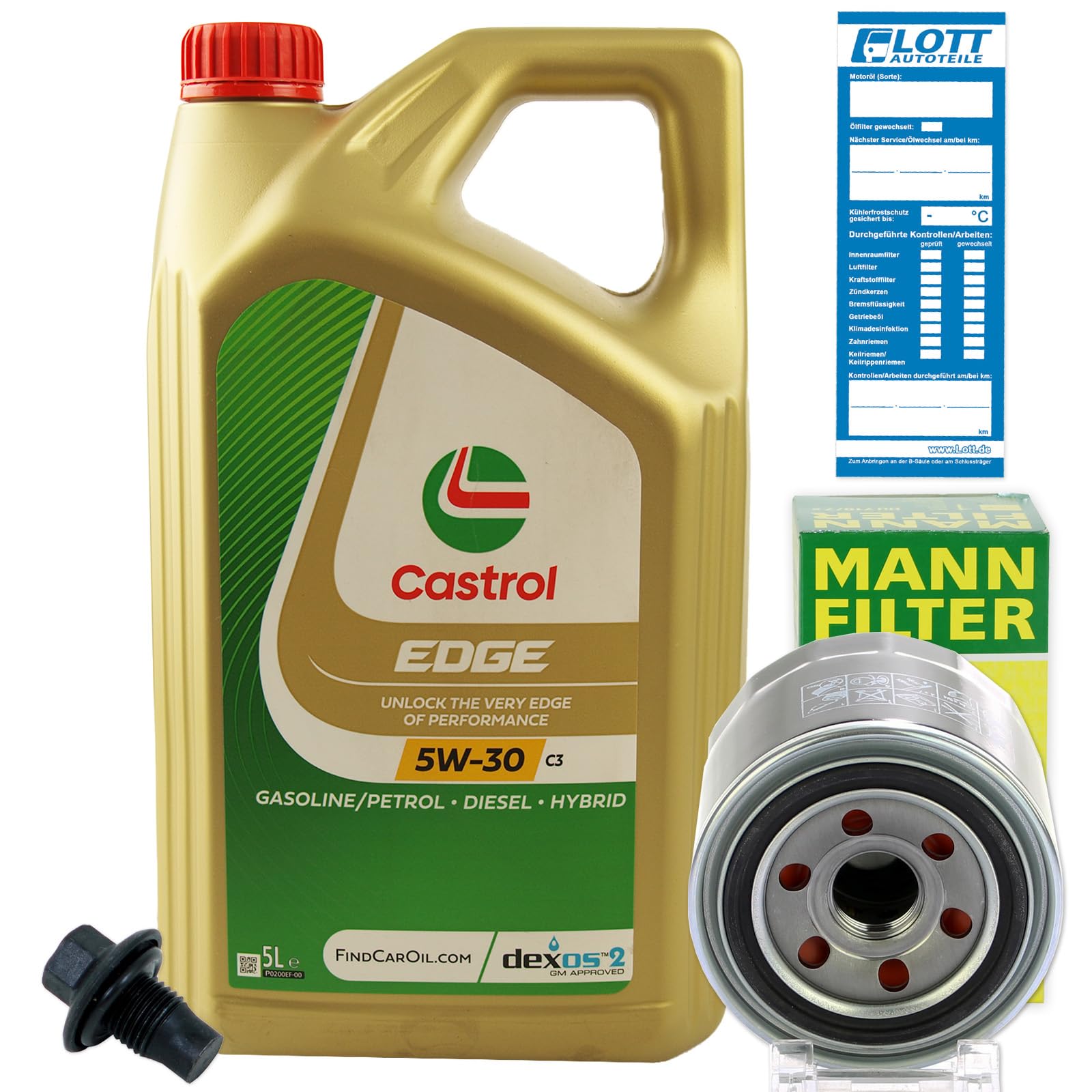 Ölwechsel Set Inspektion 5L Castrol Edge Titanium FST LL 5W-30 Öl Motoröl + MANN Ölfilter + Öl Ablassschraube Verschlussschraube von Lott-Autoteile