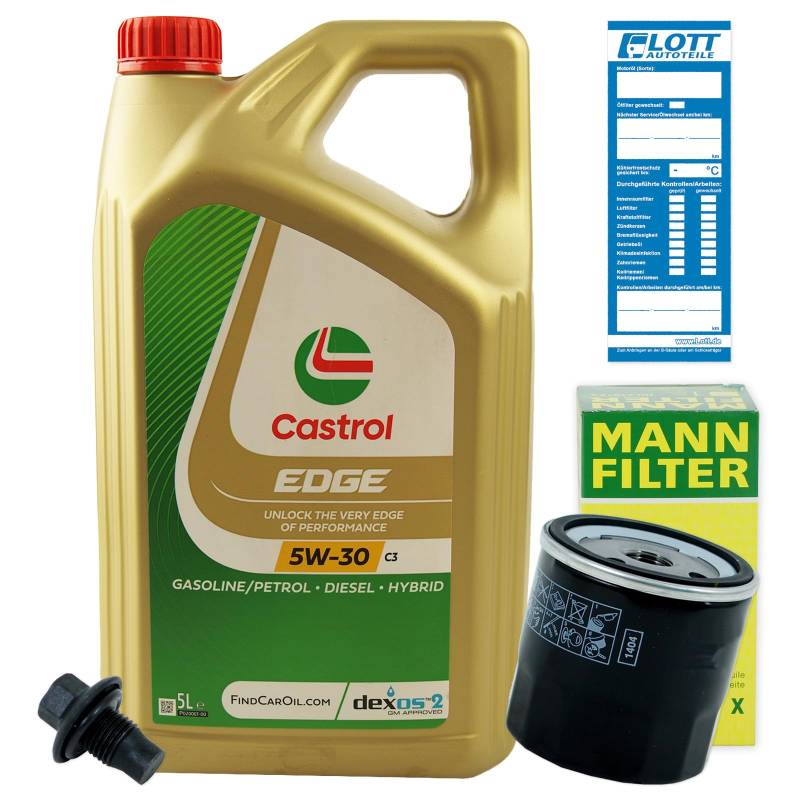 Ölwechsel Set Inspektion 5L Castrol Edge Titanium FST LL 5W-30 Öl Motoröl + MANN Ölfilter + Öl Ablassschraube Verschlussschraube von Lott-Autoteile