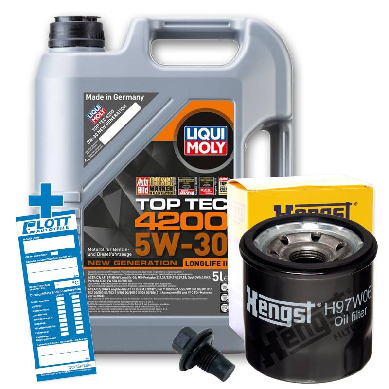 Ölwechsel Set Inspektion 5L Liqui Moly Top Tec 4200 5W-30 Öl Motoröl + HENGST Ölfilter + Öl Ablassschraube Verschlusssschraube von Lott-Autoteile