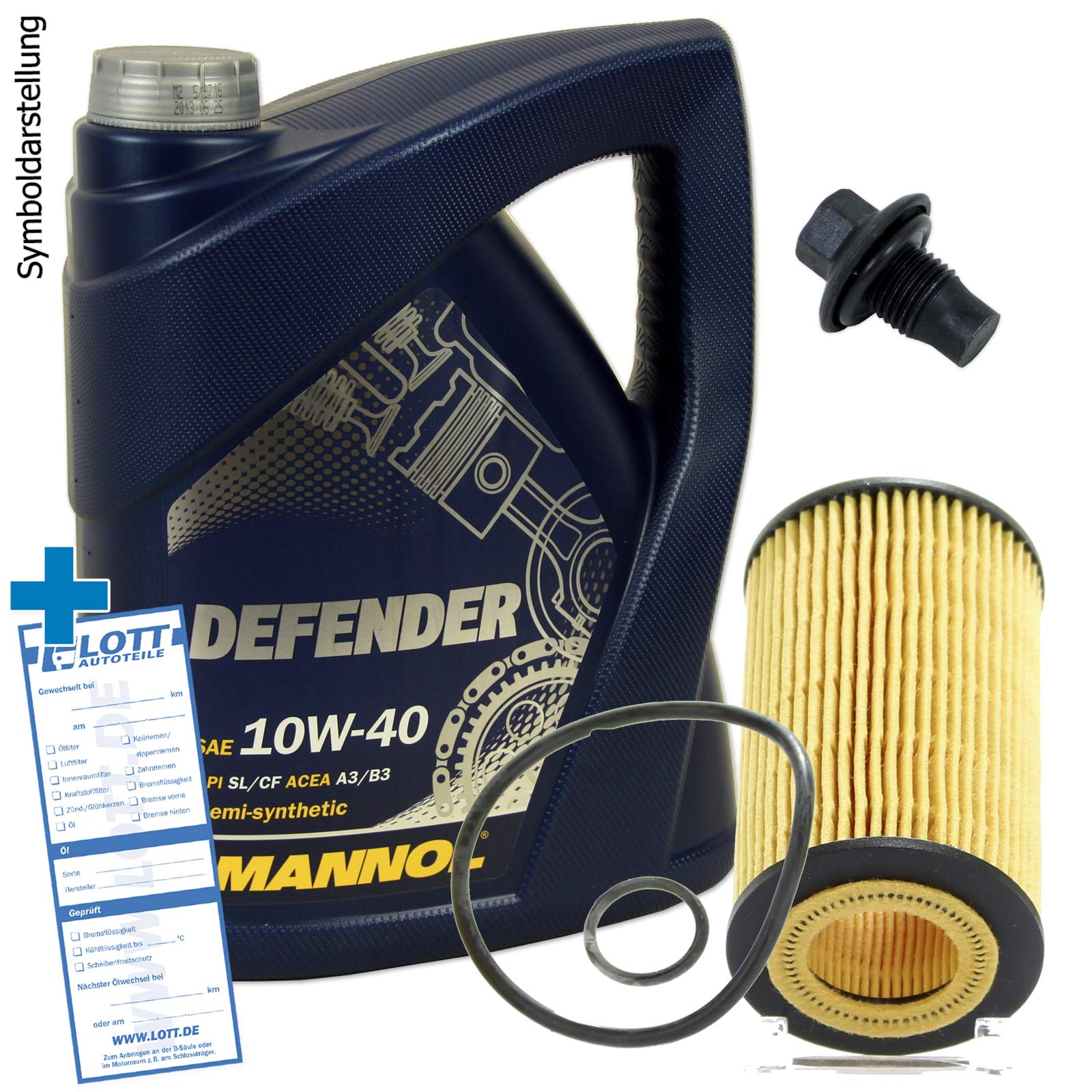 Ölwechsel Set Inspektion 5L Liter Mannol Defender 10W-40 Öl Motoröl + Ölfilter + Öl Ablassschraube Verschlussschraube von Lott-Autoteile