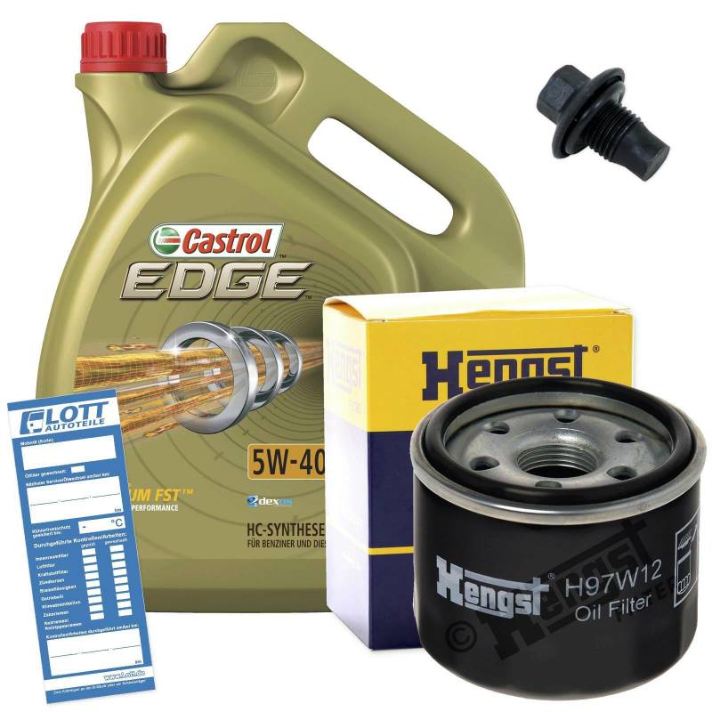 Ölwechsel Set Inspektion 5L Motoröl Castrol Edge Titianum FST 5W-40 Öl + HENGST Ölfilter + Öl Ablassschraube Verschlussschraube von Lott-Autoteile