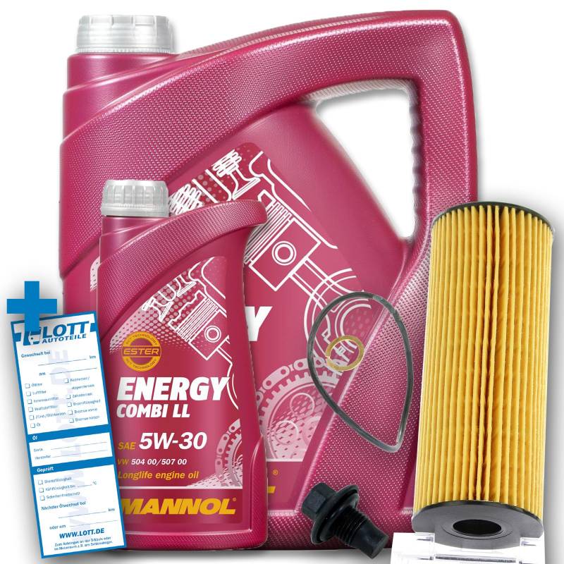 Ölwechsel Set Inspektion 6 Liter Mannol Energy Combi LL 5W-30 Motoröl + Ölfilter + Öl Ablassschraube Verschlussschraube von Lott-Autoteile