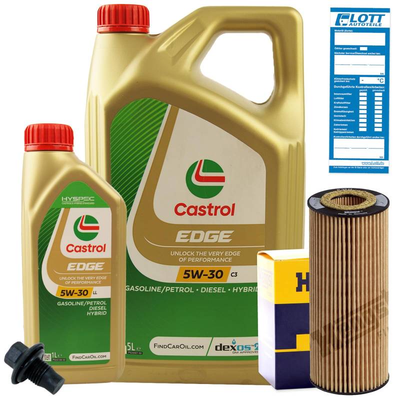 Ölwechsel Set Inspektion 6L Castrol Edge Titanium FST LL 5W-30 Öl Motoröl + HENGST Ölfilter + Öl Ablassschraube Verschlussschraube von Lott-Autoteile