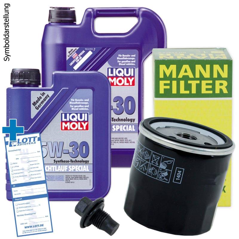 Ölwechsel Set Inspektion 6L Liqui Moly Special Tec LL 5W-30 Öl Motoröl + MANN Ölfilter + Öl Ablassschraube Verschlussschraube von Lott-Autoteile