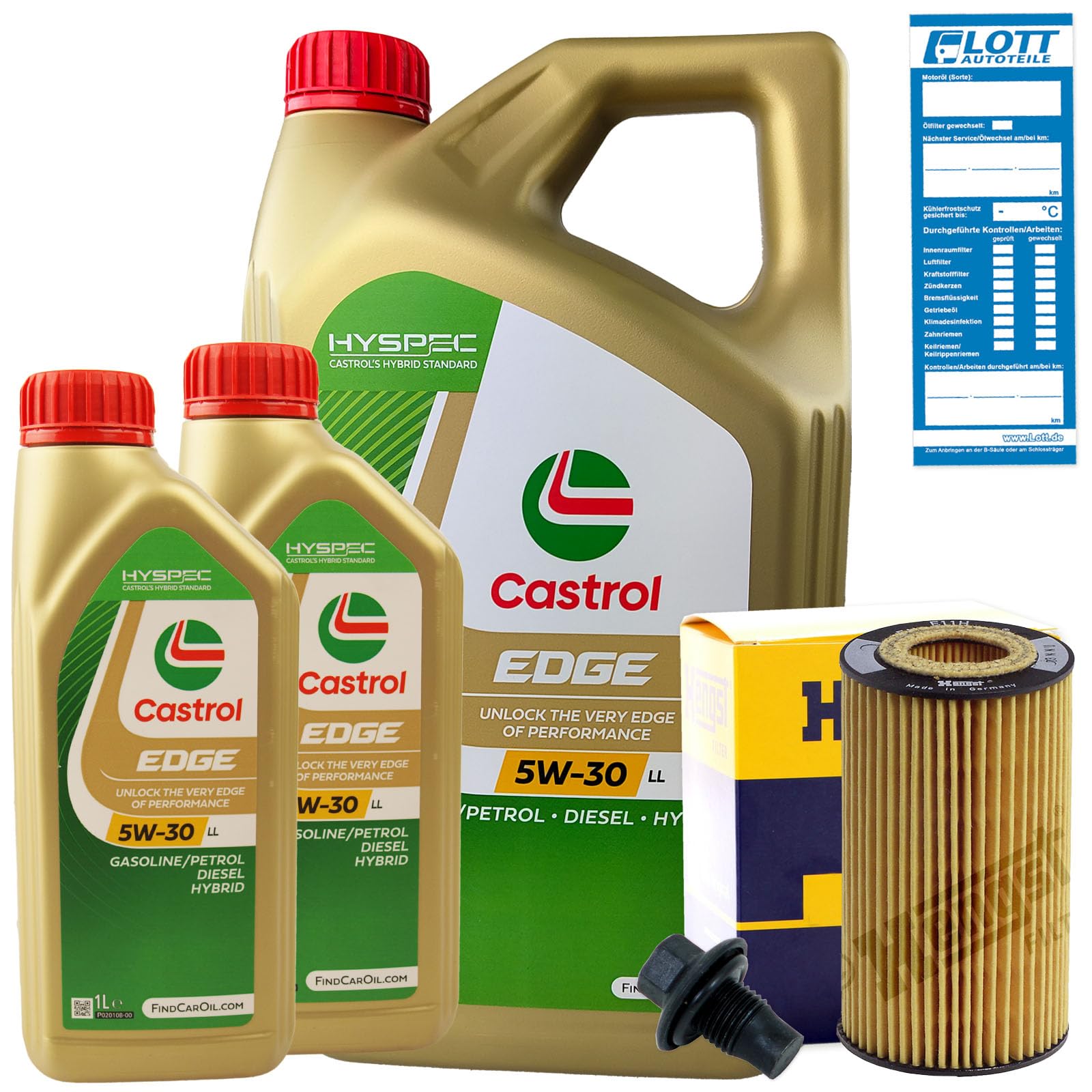 Ölwechsel Set Inspektion 7L Castrol Edge Titanium FST LL 5W-30 Öl Motoröl + HENGST Ölfilter + Öl Ablassschraube Verschlussschraube von Lott-Autoteile