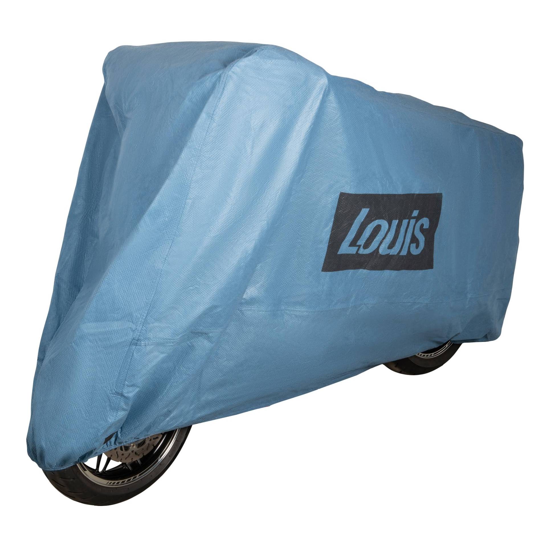 Louis Motorrad Abdeckhaube Sky, wasserdichte Motorrad Abdeckplane Outdoor, Atmungsaktive Motorradabdeckung, Mit Gummizug, Inklusive Transporttasche Kompatibel mit Kettenschloss, Blau, L von Louis