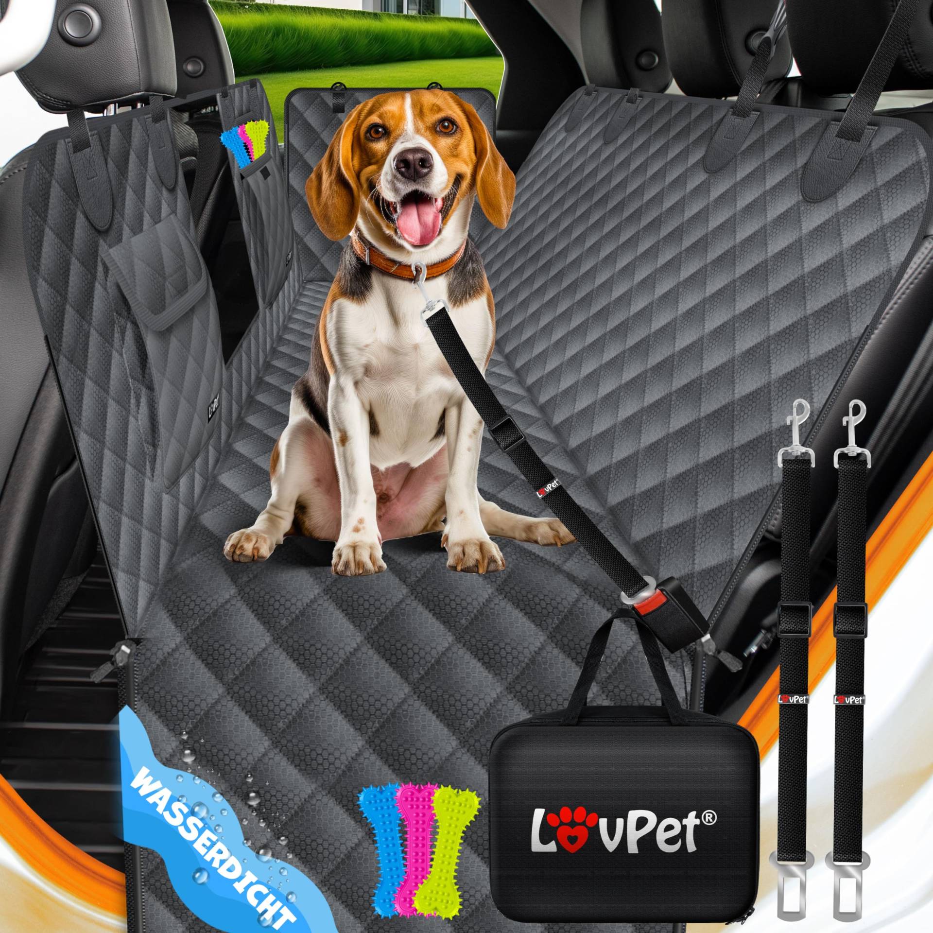 LovPet® 2in1 Hundedecke für Auto Rückbank & Kofferraum mit Seitenschutz und Sichtfenster Kofferraumschutz - Wasserabweisende Hunde Autoschondecke Universal Autoschutzdecke Autodecke Rücksitz Anthrazit von Lovpet