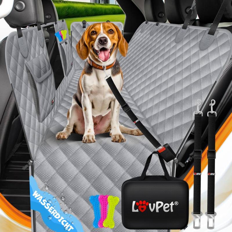 Lovpet® 2in1 Hundedecke für Auto Rückbank & Kofferraum mit Seitenschutz und Sichtfenster Kofferraumschutz - Wasserabweisende Hunde Autoschondecke Universal Autoschutzdecke Autodecke Rücksitz Grau von Lovpet