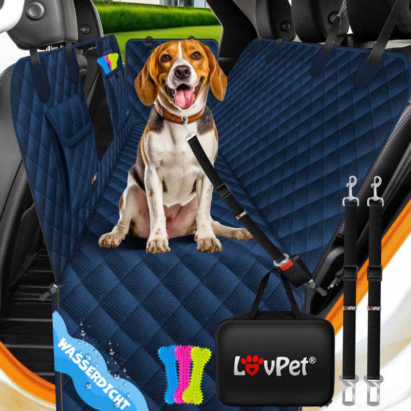 Lovpet® 2in1 Hundedecke für Auto Rückbank & Kofferraum mit Seitenschutz und Sichtfenster Kofferraumschutz - Wasserabweisende Hunde Autoschondecke Universal Autoschutzdecke Autodecke Rücksitz Navyblau von Lovpet