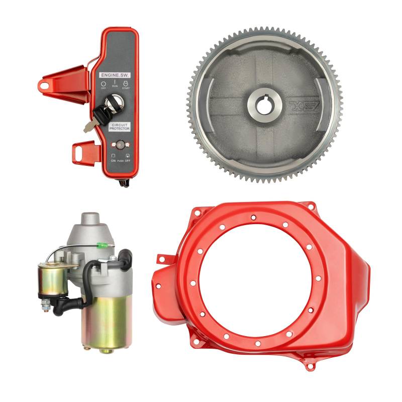 Anlasser Elektrostart Starter Kit, 4 Takt Elektrostart Kit Für GX200 6,5 PS GX160 5,5 PS, Anlasser Schwungrad Switch, Elektro-Starter Motor, mit Magnet Schlüsselschalterbox und Schlüsseln von LoyaltyClivia